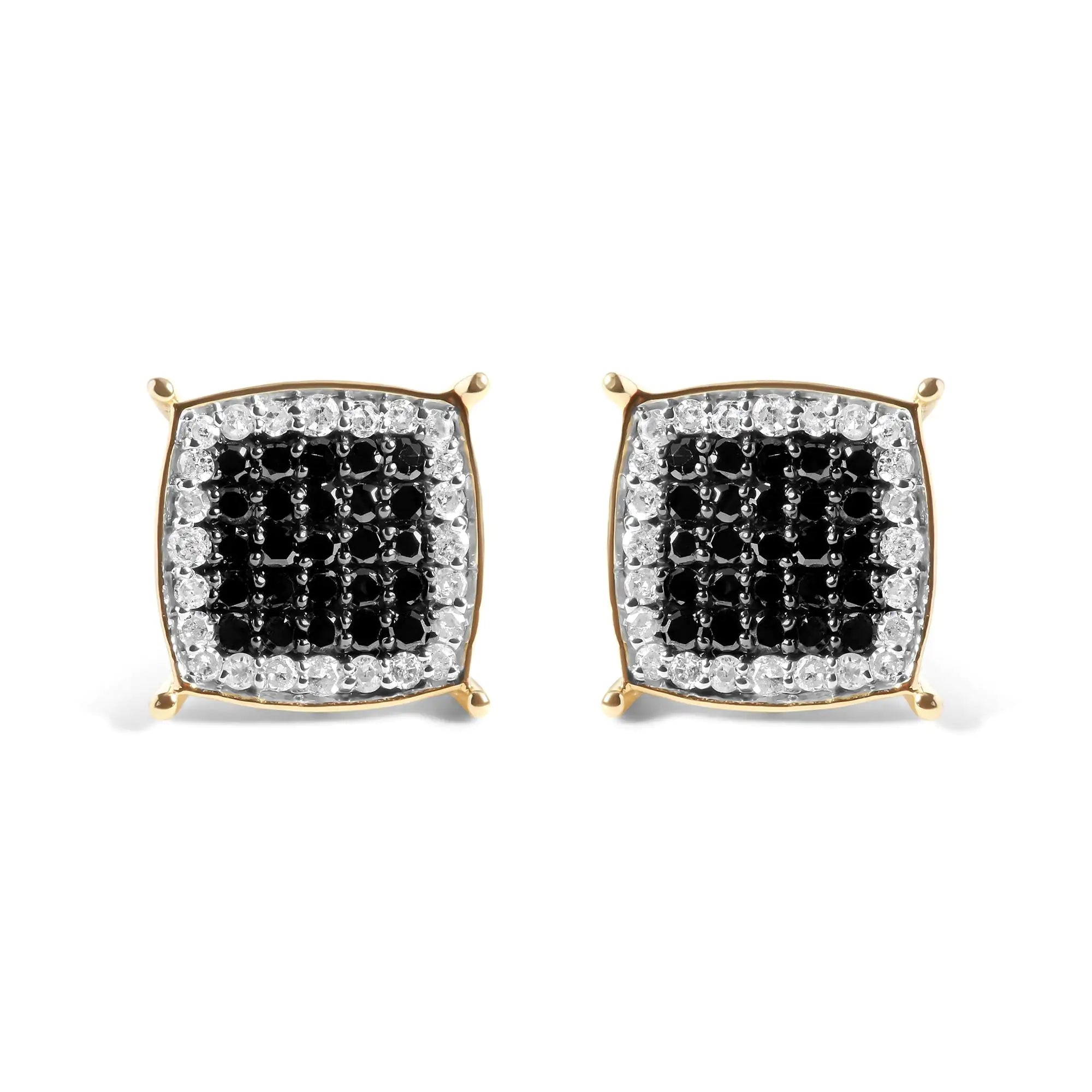 Men's 10K Yellow Gold 1/2 Cttw White and Black Treated Diamond Earring (Black / I-J Color, I2-I3 Clarity)