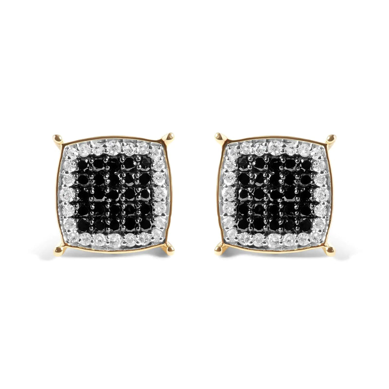 Men's 10K Yellow Gold 1/2 Cttw White and Black Treated Diamond Earring (Black / I-J Color, I2-I3 Clarity)