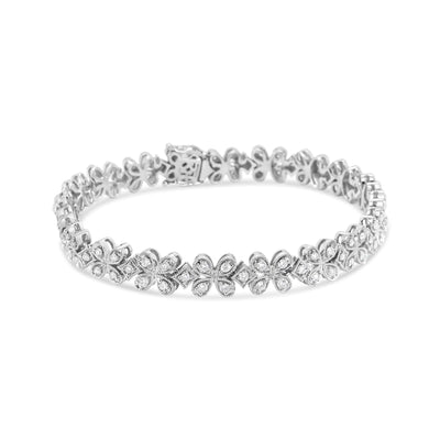 14K White Gold 1 1/2 Cttw Round Diamond Floral Clover-Shaped Link Bracelet (H-I Color, SI1-SI2 Clarity) - Size 7