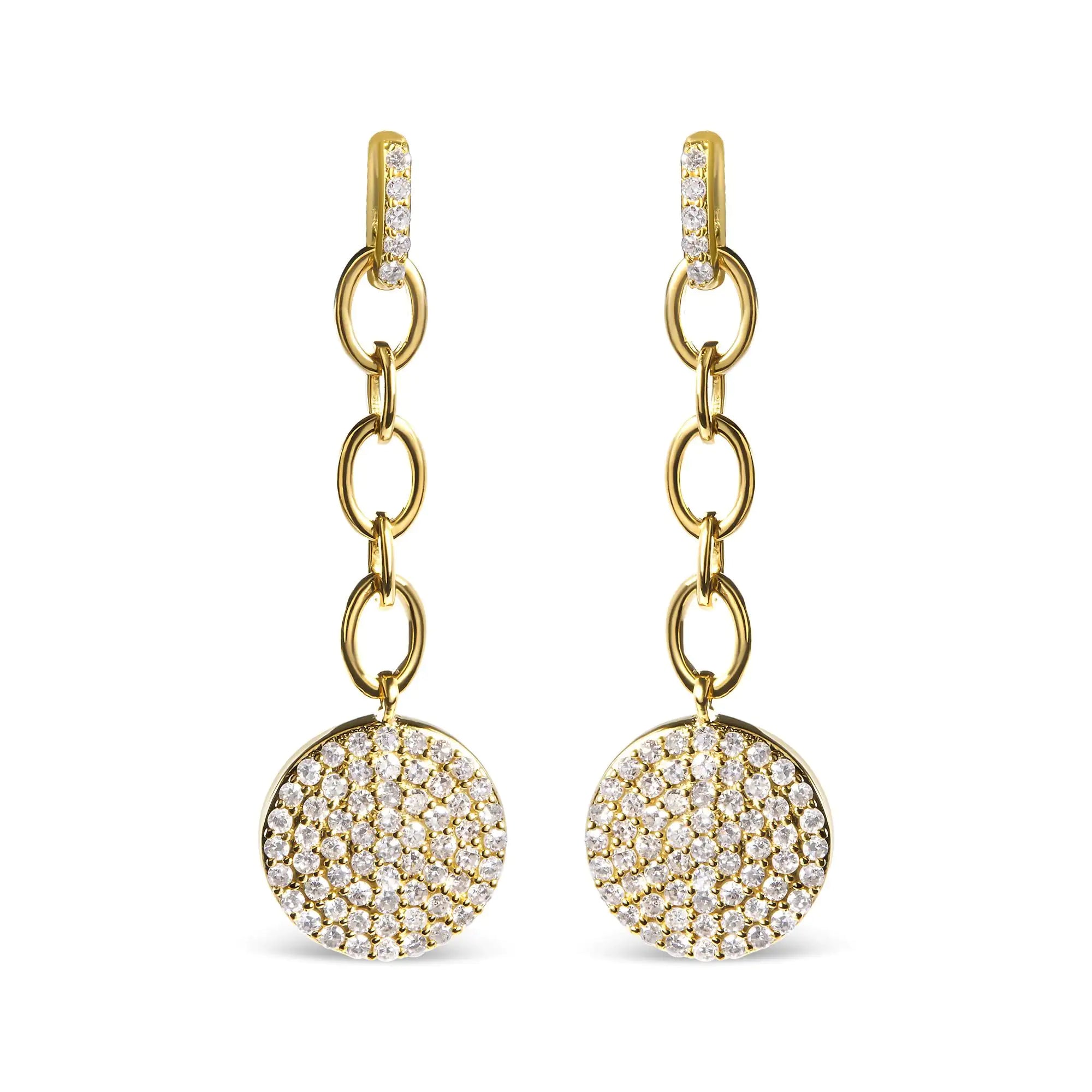 14K Yellow Gold 1.0 Cttw Diamond Chain Cluster Dangle Chain Earrings (I-J Color, I1-I2 Clarity)