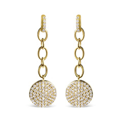 14K Yellow Gold 1.0 Cttw Diamond Chain Cluster Dangle Chain Earrings (I-J Color, I1-I2 Clarity)