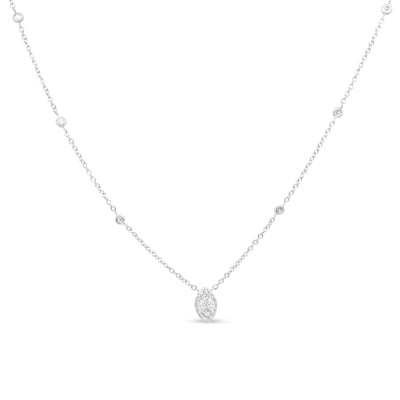 14K White Gold 1/3 Cttw Round Diamond Marquise Shaped Station Necklace - (H-I Color, SI1-SI2 Clarity) - 18