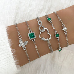 Bohemian Green Crystal 5pc Bracelet Set