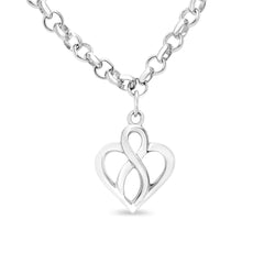 .925 Sterling Silver Open Heart with Center Vertical Infinity Chain Charm Bracelet - Size 7"