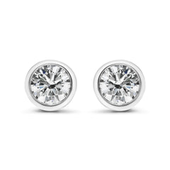 14K White Gold Lab Grown Diamond Screw-Back Classic Bezel Solitaire Stud Earrings (G-H Color, VS2-SI1 Clarity)