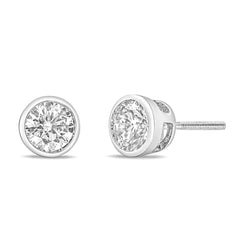 14K White Gold Lab Grown Diamond Screw-Back Classic Bezel Solitaire Stud Earrings (G-H Color, VS2-SI1 Clarity)