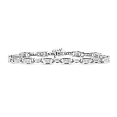 14K White Gold 1.0 Cttw Invisible Set Princess Diamond Alternating Link Tennis Bracelet (I-J Color, I1-I2 Clarity) - 7.25"