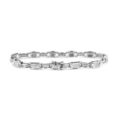 14K White Gold 1.0 Cttw Invisible Set Princess Diamond Alternating Link Tennis Bracelet (I-J Color, I1-I2 Clarity) - 7.25"