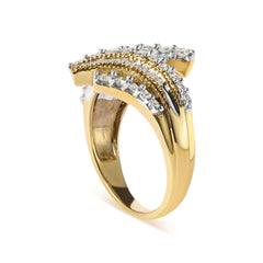 10K Yellow Gold 1.0 Cttw Round and Baguette Diamond Woven Bypass Ring (H-I,I1-I2)