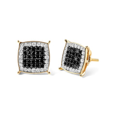 Men's 10K Yellow Gold 1/2 Cttw White and Black Treated Diamond Earring (Black / I-J Color, I2-I3 Clarity)