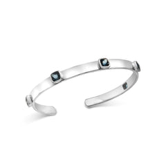 .925 Sterling Silver and Bezel Set 5mm Checkerboard Cushion Cut Blue Topaz Bangle - Fits wrists up to 8" Inches