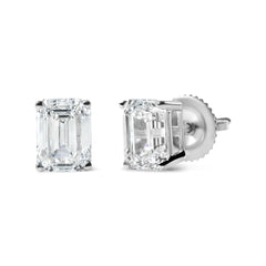 14K White Gold 2.0 Cttw Emerald Cut Lab Grown Diamond Solitaire Stud Earrings (G-H Color, VS1-VS2 Clarity)