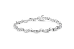 10K White Gold 1.00 Cttw Round-Cut Diamond Tennis Bracelet with Swirl Link (H-I Color, I3 Clarity) - 7" Inches