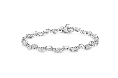 10K White Gold 1.00 Cttw Round-Cut Diamond Tennis Bracelet with Swirl Link (H-I Color, I3 Clarity) - 7