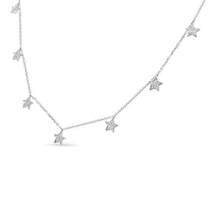 .925 Sterling Silver 1/3 Cttw Diamond Multi-Star Dangle Droplet Charm Pendant 18" Necklace (I1-I2 Clarity, H-I Color)