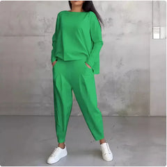 Women’s Autumn Sports Set Long Sleeve Top & Wide-Leg Pants