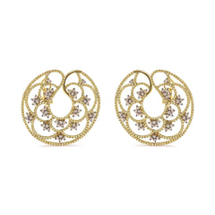 14K Yellow Gold 4 7/8 Cttw Fancy Colored Diamond Sun and Stars Open Hoop Earrings (Fancy Color, I1-I2 Clarity)