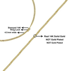 Semi-Solid 14K Yellow Gold 4.5mm Miami Cuban Chain Necklace - Unisex Chain