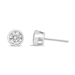 14K White Gold Lab Grown Diamond Screw-Back Classic Bezel Solitaire Stud Earrings (G-H Color, VS2-SI1 Clarity)