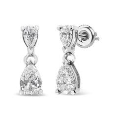 14K White Gold Pear Shape Lab Grown Diamond Dangle Stud Earrings (G-H Color, VS2-SI1 Clarity)