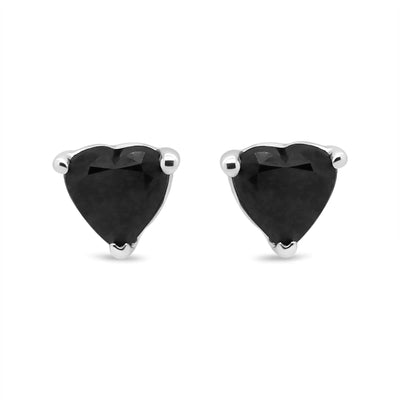 14K White Gold 1.00 Cttw Heart Cut Black Diamond Stud Earrings