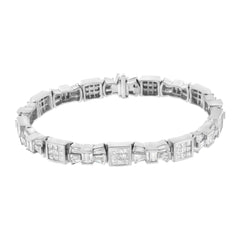 14K White Gold Princess and Baguette-Cut Diamond Mod Bow Bracelet (9.00 cttw, G-H Color, VS2-SI1 Clarity)