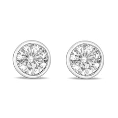 14K White Gold Lab Grown Diamond Screw-Back Classic Bezel Solitaire Stud Earrings (G-H Color, VS2-SI1 Clarity)