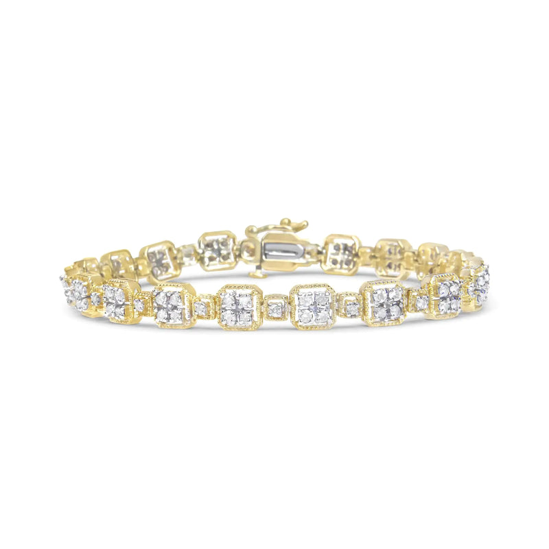 10K Yellow Gold 2.0 Cttw Diamond Square Link Bracelet (J-K Color, I2-I3 Clarity) - Size 7.25