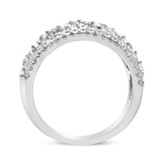 14K White Gold 1 1/4 Cttw Oval and Round Diamond Openwork Anniversary Ring ( H-I Color, I1-I2 Clarity)