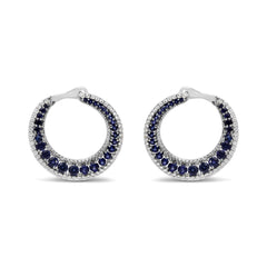 .925 Sterling Silver 2 3/4 Cttw Created Blue Sapphire Crescent Moon Disc Style Hoop Earrings - AAA Quality