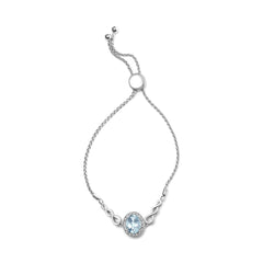 .925 Sterling Silver 10x8mm Oval Blue Topaz and Diamond Accent Lariat 4”-10” Adjustable Bolo Bracelet (H-I Color, SI1-SI2 Clarity)