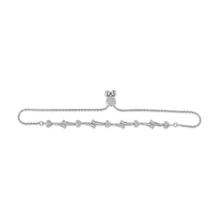 .925 Sterling Silver Diamond Accent Heart and Wave Link Bolo Bracelet (I-J Color, I2-I3 Clarity) - 6" to 9" Adjustable