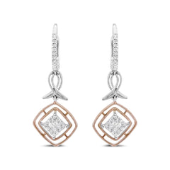 14K White and Rose Gold 1/2 Cttw Round and Princess-Cut Diamond Openwork Marquise Ribbon Dangle Earring (G-H Color, SI2-I1 Clarity)