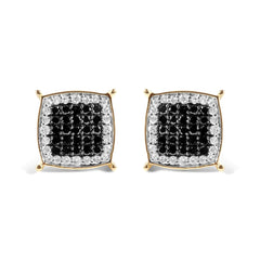 Men's 10K Yellow Gold 1/2 Cttw White and Black Treated Diamond Earring (Black / I-J Color, I2-I3 Clarity)