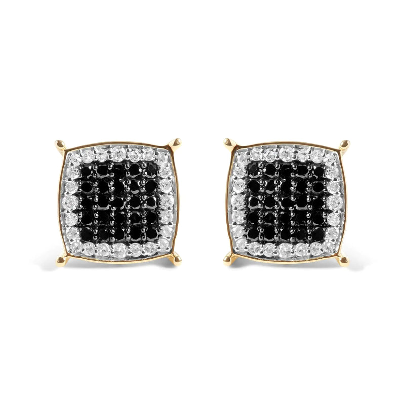 Men's 10K Yellow Gold 1/2 Cttw White and Black Treated Diamond Earring (Black / I-J Color, I2-I3 Clarity)