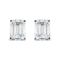 14K White Gold 2.0 Cttw Emerald Cut Lab Grown Diamond Solitaire Stud Earrings (G-H Color, VS1-VS2 Clarity)