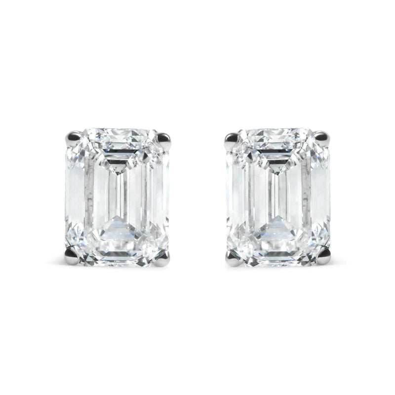 14K White Gold 2.0 Cttw Emerald Cut Lab Grown Diamond Solitaire Stud Earrings (G-H Color, VS1-VS2 Clarity)