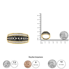 Men's 10K Yellow Gold 1 1/2 Cttw White and Black Treated Diamond Cluster Ring (Black / I-J Color, I2-I3 Clarity)