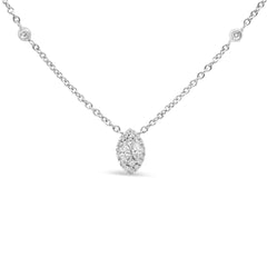 14K White Gold 1/3 Cttw Round Diamond Marquise Shaped Station Necklace - (H-I Color, SI1-SI2 Clarity) - 18"