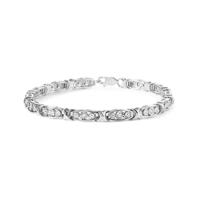 .925 Sterling Silver 1/4 Cttw Round Diamond Link Bracelet - Size 7.50