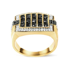 Men's 10K Yellow Gold 1.00 Cttw White and Black Treated Diamond Cluster Ring (Black / I-J Color, I2-I3 Clarity)