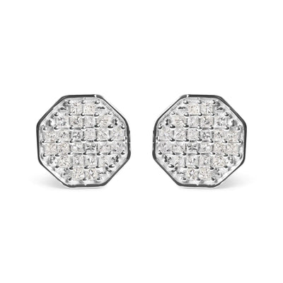 10K White Gold 7/8 Cttw Princess Diamond Composite Octagon Shaped Stud Earrings (I-J Color, I1-I2 Clarity)