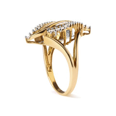 10K Yellow Gold 1/2 Cttw Round and Baguette Cut Diamond Cocktail Ring (H-I Color, I1-I2 Clarity)