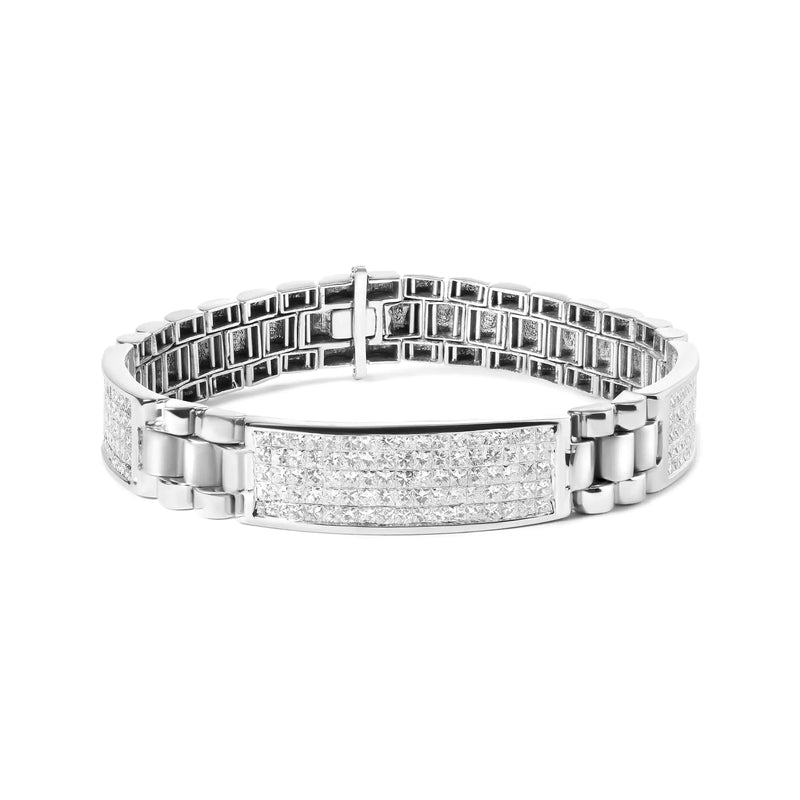 14K White Gold 12.0 Cttw Men's Invisible Set Princess Diamond Tennis Bracelet (G-H Color, VS1-VS2 Clarity) - Size 8.5