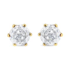 AGS Certified 2.00 Cttw Round Brilliant-Cut Diamond 14K Yellow Gold 6-Prong-Set Solitaire Stud Earrings with Screw Backs (J-K Color, I1-I2 Clarity)