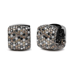 Black Rhodium Plated 18K White Gold 12 5/8 Cttw Multi Color Diamond Square Domed Huggie Hoop Earrings  (Brown, Black, G-H Color, SI1-SI2 Clarity)