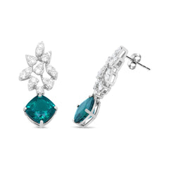 18K White Gold 1 1/10 Cttw Diamond and 7.9 x 7.7mm Green Emerald Drop Earrings (G-H Color, SI1-SI2 Clarity)